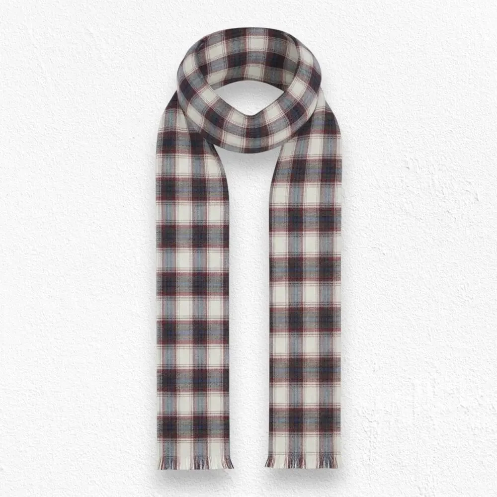 50s Vintage Red Cream Classic Tartan Plaid Fringe Rectangle Five Footer Scarf OS
